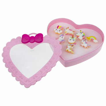 Т21035 1toy наб.украш."Sweet heart Bijou" в шкатулке 8 колец единороги, 13*11,5см